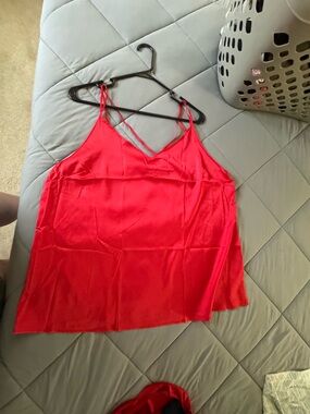 Satin Red Strappy V-Neck Cami Tank
